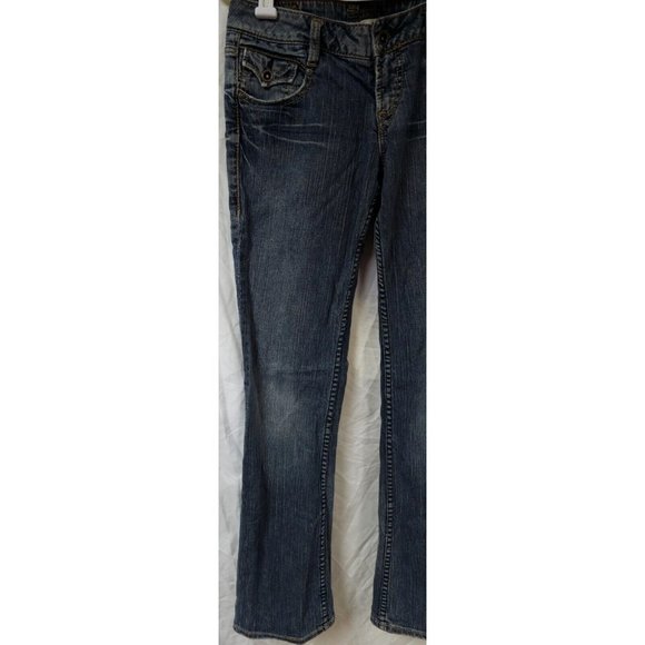 SILVER Womens CINDY 27x31 Low Rise Boot Cut Medium Wash Distressed Denim Jeans - Picture 2 of 14